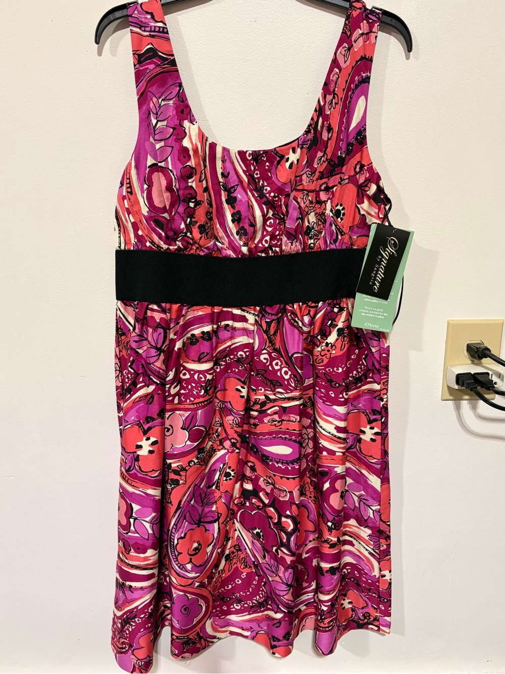 Signature by Sangria Pink & Fuchsia SunDress with Black Waistband